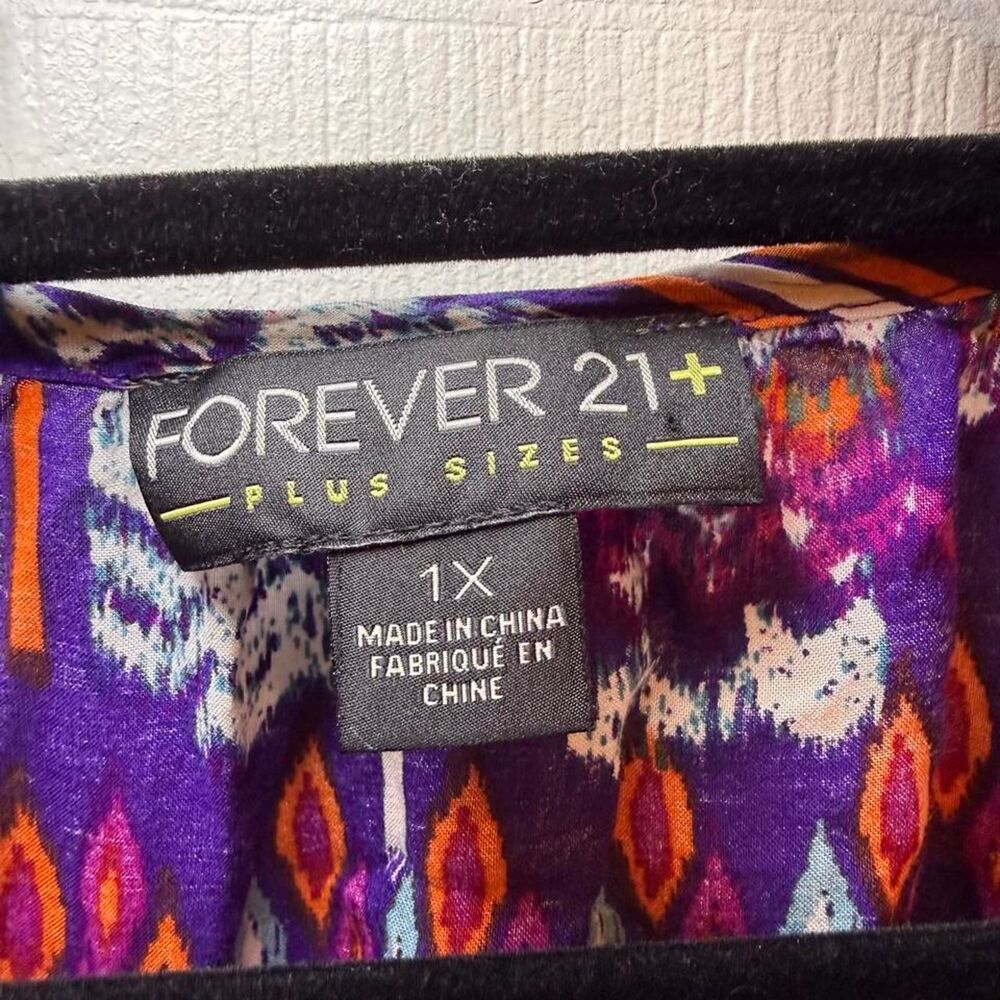 Forever 21+ Plus Women's Purple Orange Multicolor Geometric Casual Dress - Picture 3 of 5